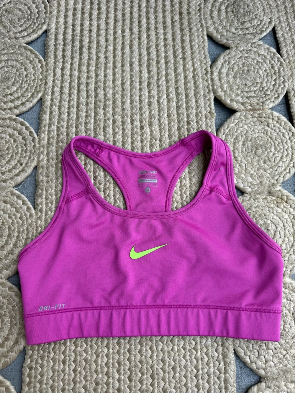 Nike Pro Pink Neon Green Swoosh Athletic Sports Bra Size S
